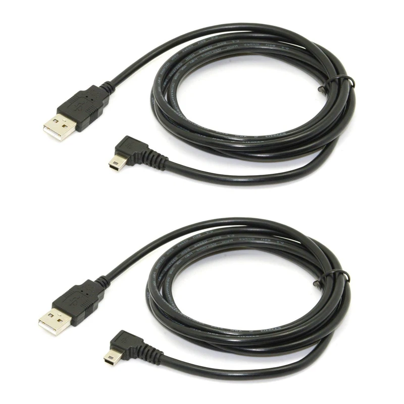 

2X 1.8M Mini USB B Type 5Pin Male 90 Degree Left Angled To USB 2.0 Male Data Cable Black Color