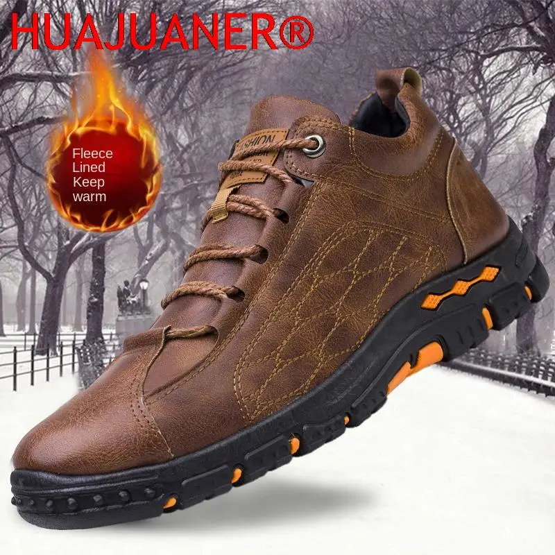 

Новинка Осень-зима 2023, повседневная кожаная обувь на флисе, Мужская трендовая сохраняющая тепло Спортивная хлопковая обувь в британском стиле ретро, мужские туфли