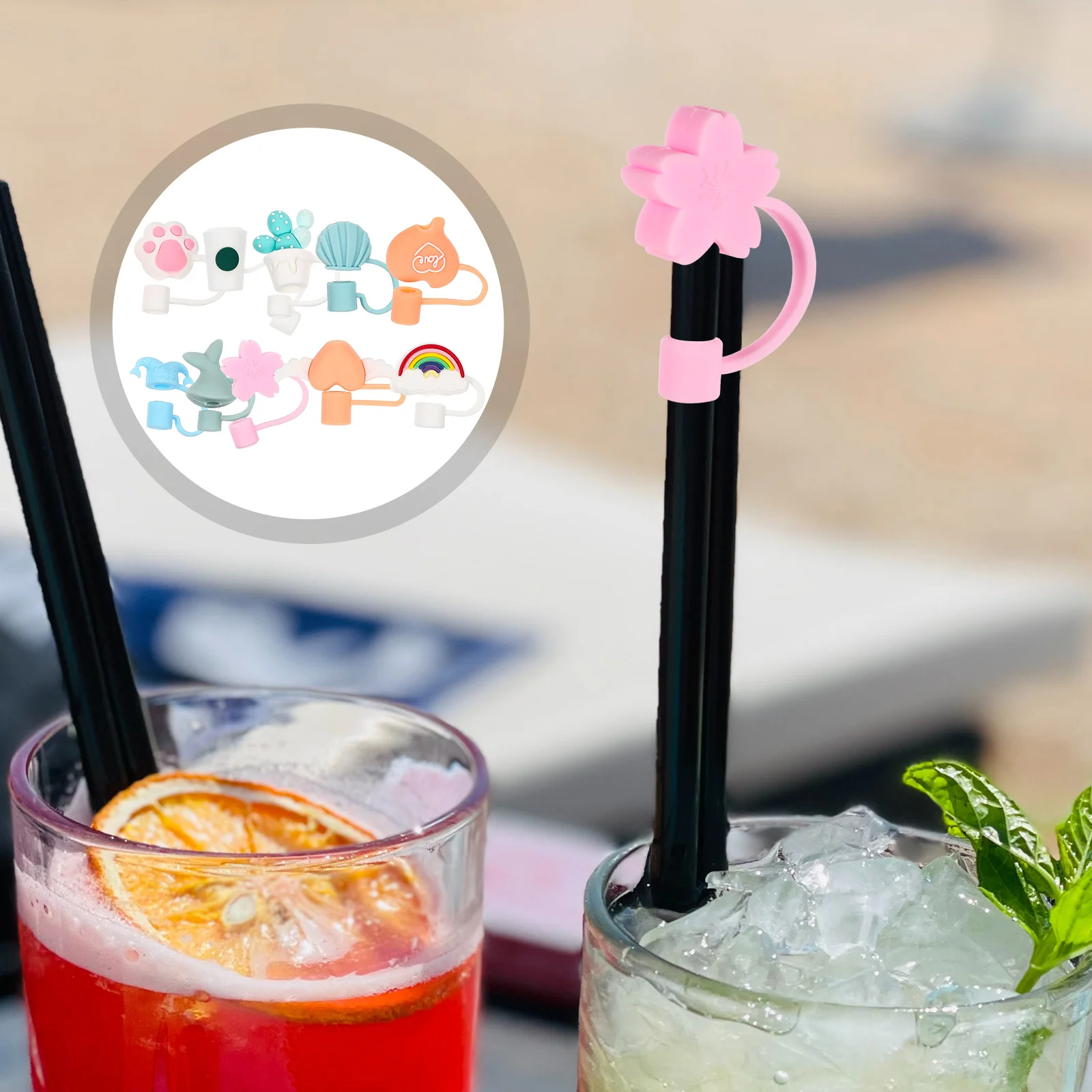 

Straw Tips Covers Drinking Reusable Silicone Cap Protector Topper Cute Plug Cover Caps Tumblers Decoration Markers Identifier