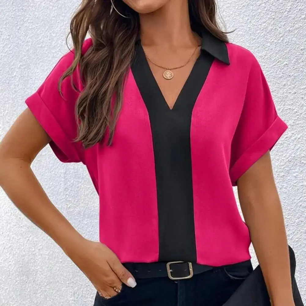 

Stylish Summer Blouse Color Matching Colorfast Contrast Color Summer Blouse Casual Women Top Female Clothes