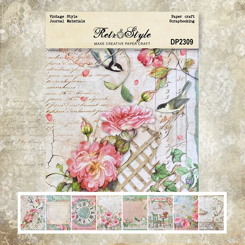 

ZFPARTY 8sheets A5 size Vintage flower Style Scrapbooking patterned paper Fancy Premium Card Pack Light weight Craft Paper Card