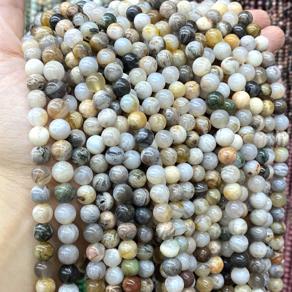 Круглые бусины из бамбукового листа и агата 4-12 мм |