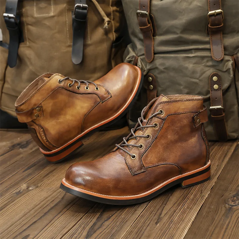 Мужские ботинки-мартинсы AMEKAJI кожаные ботинки для инструментов мотоциклетная