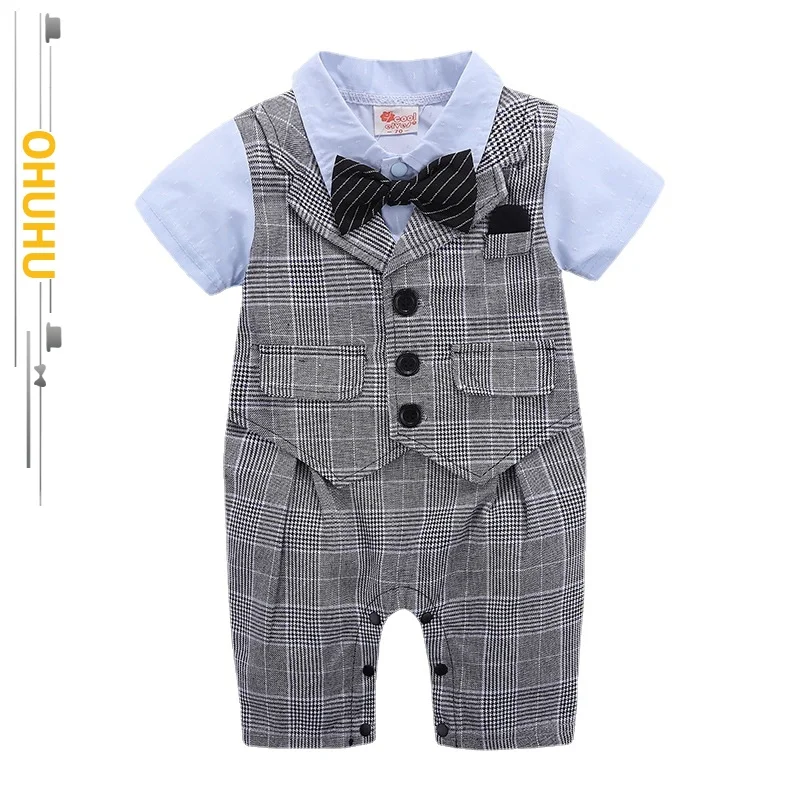

2022 Summer New Baby Boy Gentleman Suit Children's Clothing Bodysuit Newborn Romper Bow Tie One-piece Romper 13202