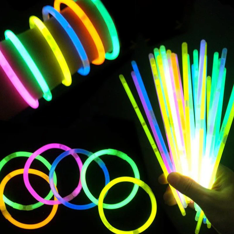 

100Pcs Mix Color Party Fluorescence Light Glow Lasting In The Dark Sticks Bracelet Necklace Neon Cheer Concert Wedding Decor