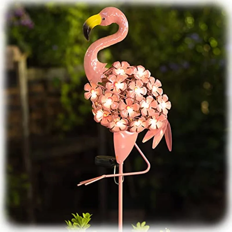 

Garden Solar Lights Flamingo Pathway Outdoor Stake Metal lamps Waterproof Warm White LED for Lawn Patio or Courtyard Lighting