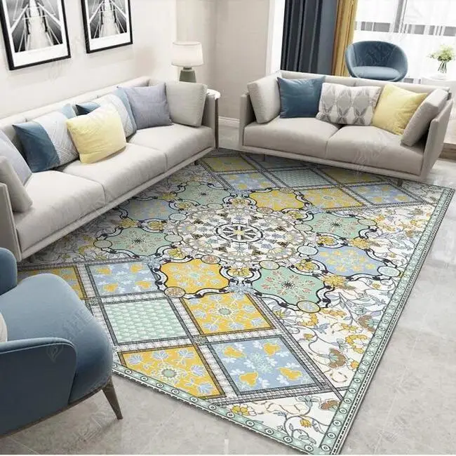 

Retro Living Room Carpet Bedroom Bedside Rectangular Fluffy Carpet Home Decoration Washable Lounge Rug Kids Room Floor Mats Rugs