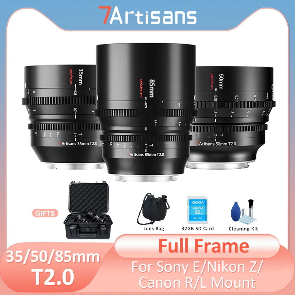 

7artisans 35mm 50mm 85mm T2.0 Large Aperture Full Frame Cine Lens for Canon R Sony E Nikon Z Panasonic Sigma Leica L 7Artisans