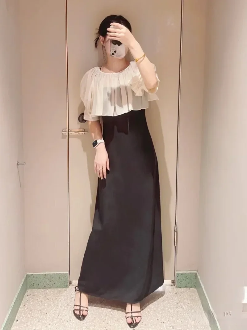 Прямое платье Kuzuwata с V-образным вырезом и бантом на воротнике пышными рукавами