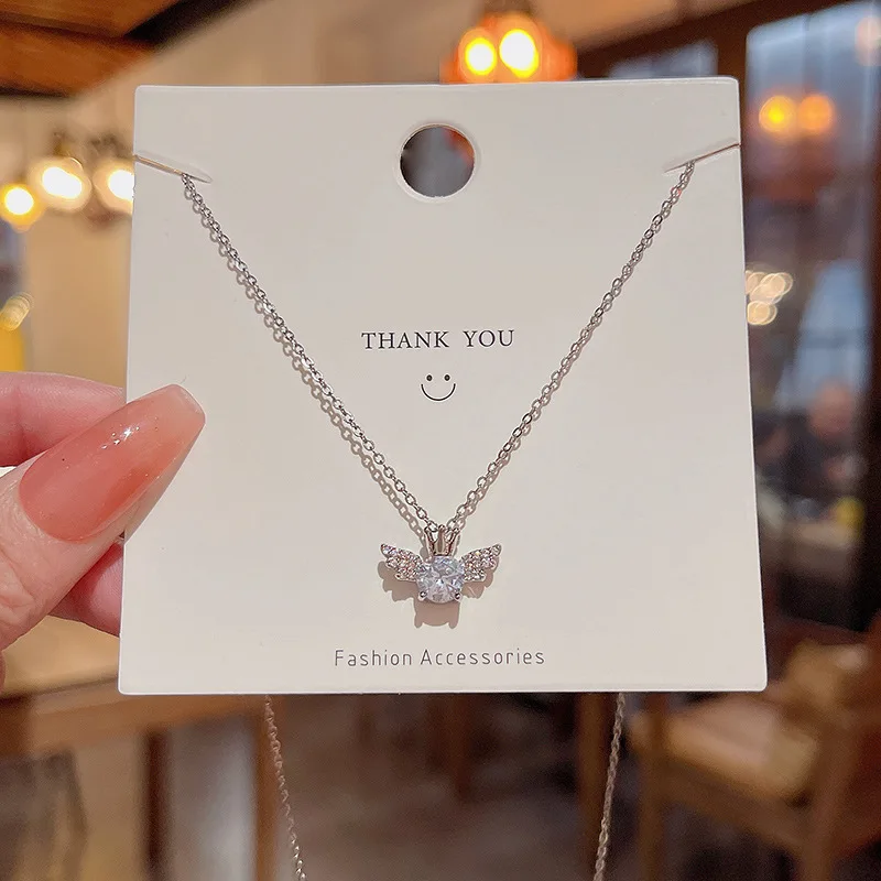 Angel Wings Crown Pendant Necklace Korean Fashion All Matching Temperament Jewelry the Same Model of Internet Red Vintage Cute