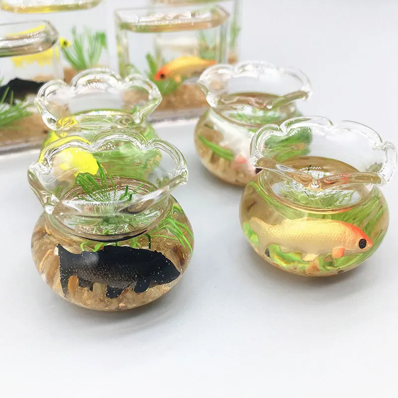 Miniature Glass Fish Tank Bowl Aquarium Scene Model Simulation Accessories Doll House Home Ornament Toy Decor Dollhouse