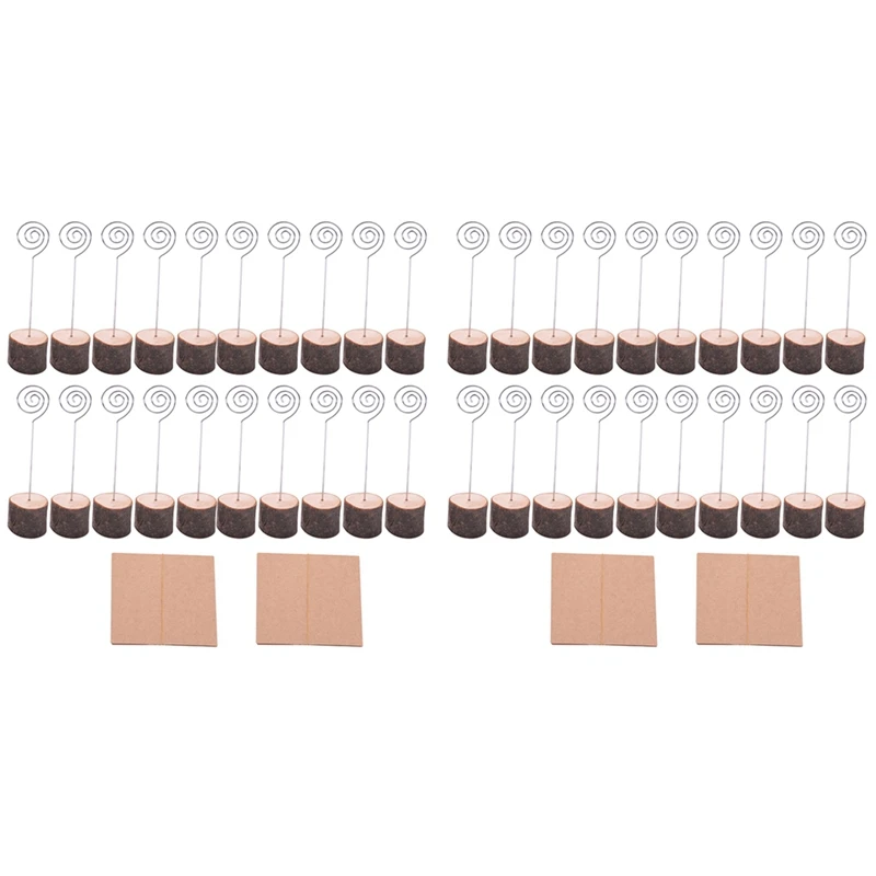 

40 Pack Rustic Wood Place Card Holders, Picture Holder Stand Rustic With 40 Pieces Kraft Place Cards Bulk