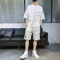 mens short sleeve t shirt multi pocket suit korea fashion handsome ice texture simple leisure sports suit men