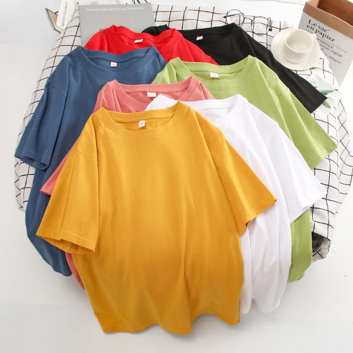 Basic cotton T-shirt Women's summer T-shirt 7 color casual loose O collar women's top