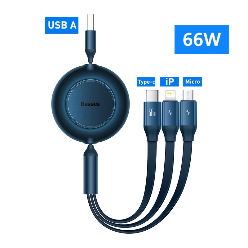

Youpin Baseus Retractable 100W/66W 3 IN 1 USB Charge Cable for Macbook Samsung USB Type C Cable Charging Cable for IPhone 13 12