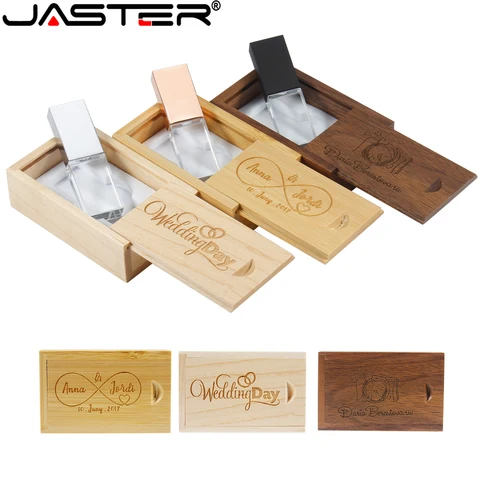 Флэш-накопитель JASTER Crystal USB 2.0, 64 ГБ, 32 ГБ, бесплатный индивидуальный логотип, подарок, ручка-накопитель с деревянной коробкой, карта памяти U, 16 ГБ