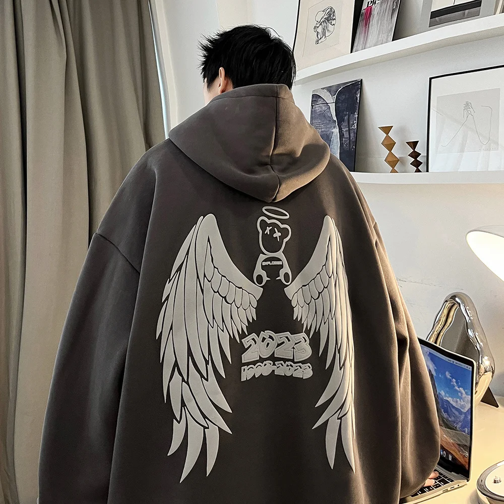 

Bear Angel Graphic Men's Hip Hop Hoodies Fashion Brand Loose Autumn Sweatshirts Harajuku Male New Fleece Pullovers