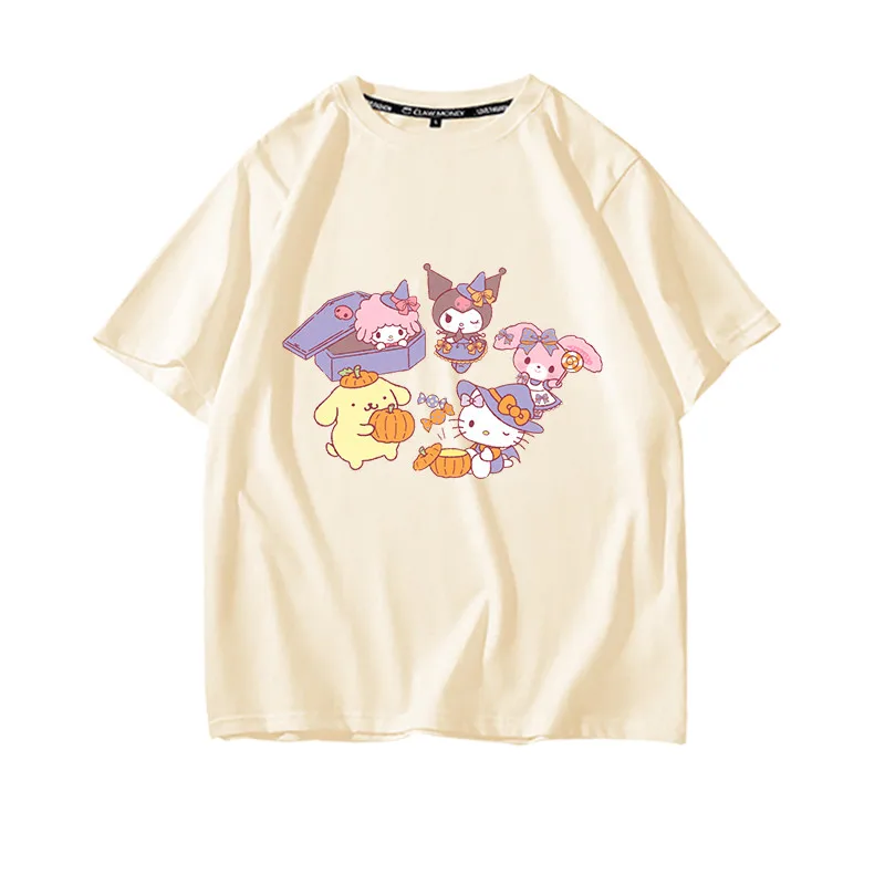 

Kawaii Sanriod аниме серия для вечерние Kuromi My Melody Cinnamoroll Pompompurin печать футболка с коротким рукавом подарок для девушки