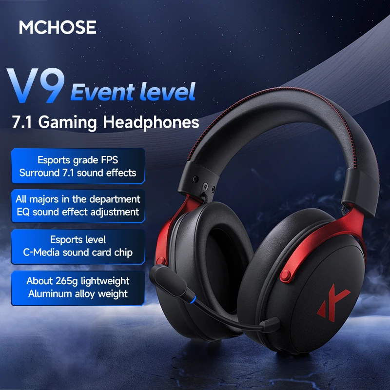 Фото Игровые наушники MCHOSE V9 Pro: беспроводная Bluetooth-гарнитура с тремя режимами и встроенным микрофоном, аксессуары для геймеров №3