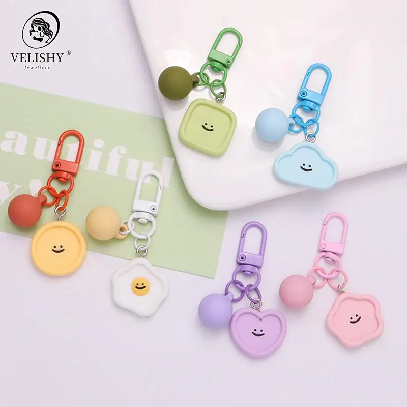 

New Cloud Round Smile Face Keychain Heart Key Ring For Women Gift Fashion Cartoon Bag Pendant Car Phone Accessorie Jewelry