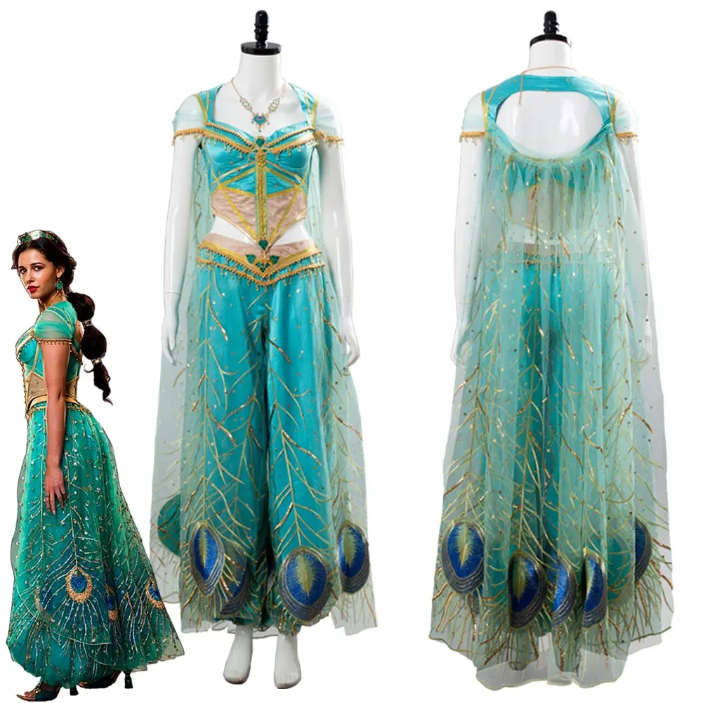 

The Movie Aladdin Cosplay Princess Cosplay Jasmine Naomi Scott Green Blue Dress Costume Adult Women Female Halloween Carnival