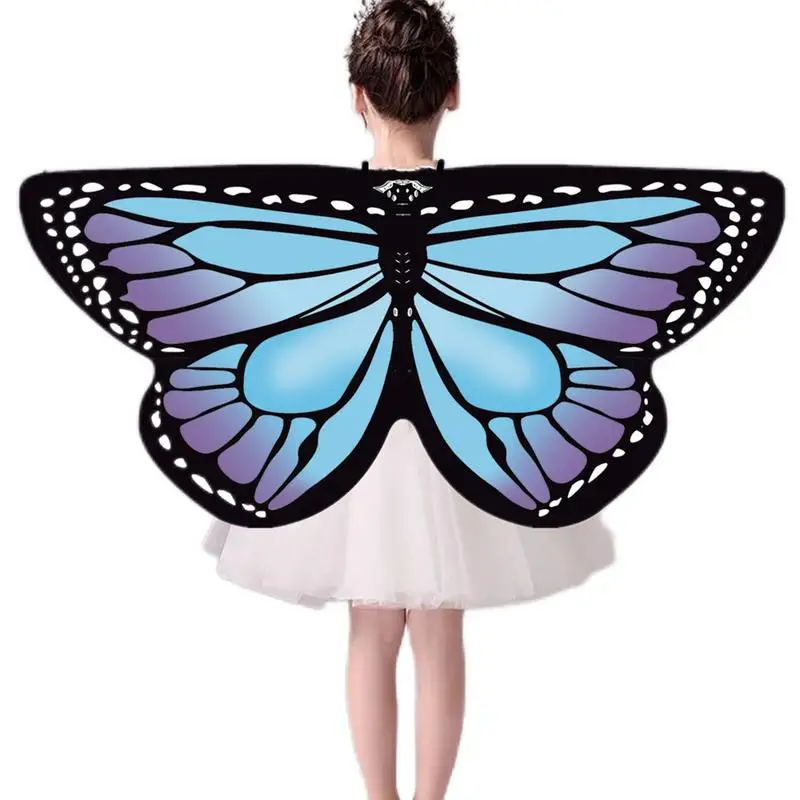 

Костюм для девочек с крыльями бабочки и сказочными крыльями, радужные синие крылья бабочки для девочек, платье для Хэллоуина, накидка, подарки на день рождения