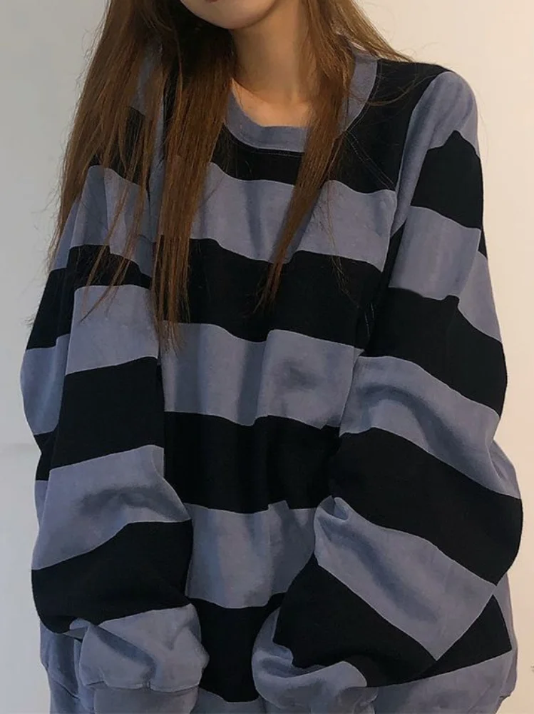 

Deeptown Vintage Stripped Sweatshirt Womne Pullovers Korean Style Kpop Fashion School Student Long Sleeve Tops 2022 Autumn