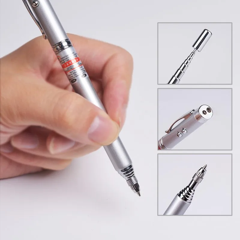 

4 in 1 Telescopic Teaching Tools Ball Pen RED Laser PowerPoint Pointer Pen Ballpoint Pen Small Flashlight Best Gift for Teacher