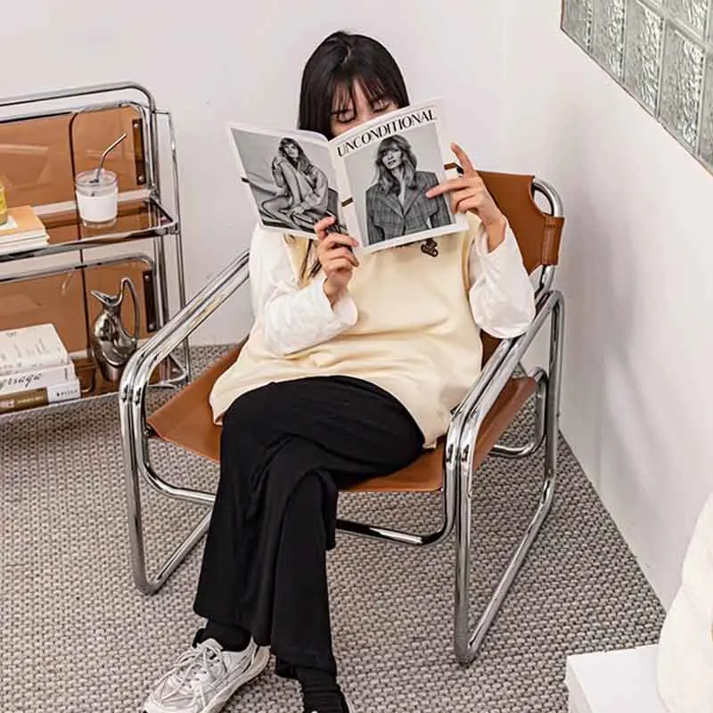 Кожаный диван-кресло из нержавеющей стали креативный обеденный стул мобильное