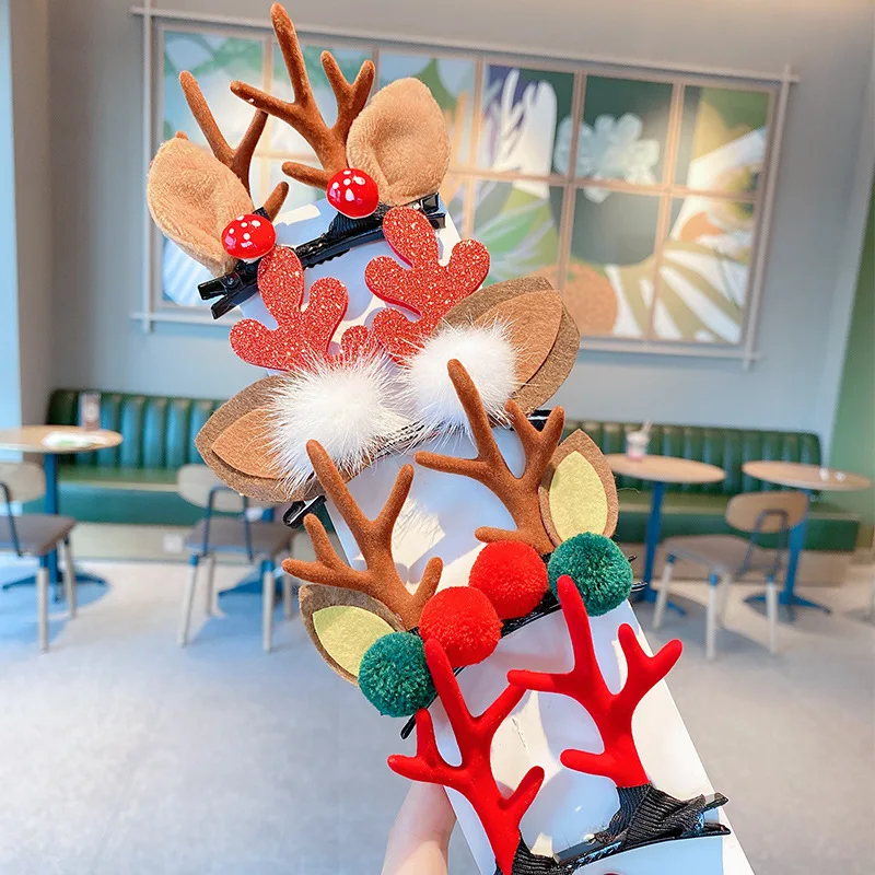 Рождественская плюшевая заколка для волос милый красный новогодний головной