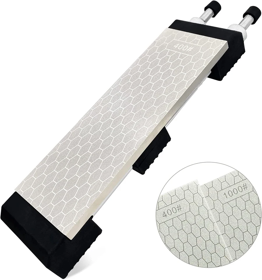 

Diamond Sharpening Stone Set with Adjustable Non-Slip Holder 8 Inch 400/1000 Grit Fine Double-Sided Plate Whetstone Knife Tools