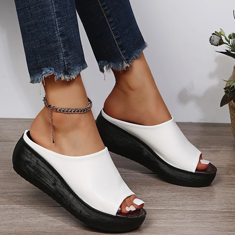 

Summer Slippers Women's Slippers Sexy High Heels Open Toe Platform 2022 New Summer Women's Shoes Solid Color Wedge Heel Basic