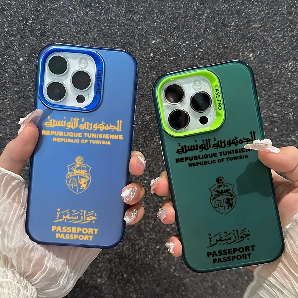 Tunisia Passport Phone Case Matte Colored Silver For iPhone 16 15 14 13 12 11 Pro Max Plus XS X Shockproof Hard Cover
