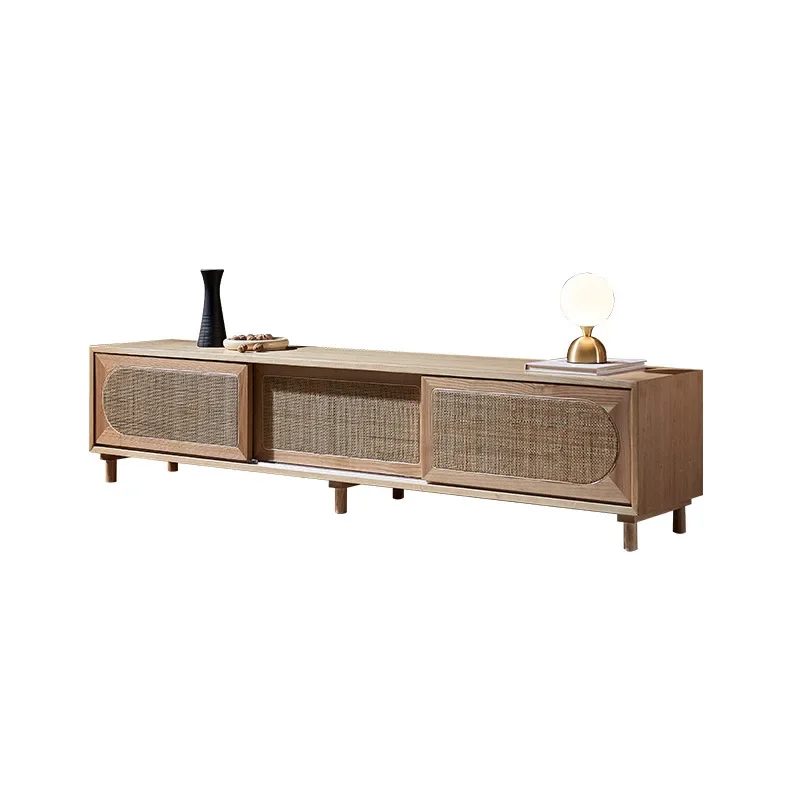Простой шкаф для телевизора из цельного дерева ротанга в японском стиле шкафчик