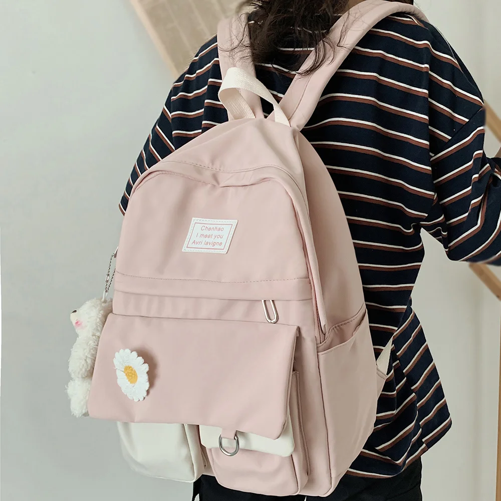 

Милый женский рюкзак для студентов колледжа, школьные ранцы в стиле Харадзюку с цветами для женщин, милый нейлоновый модный ранец для книг для девушек