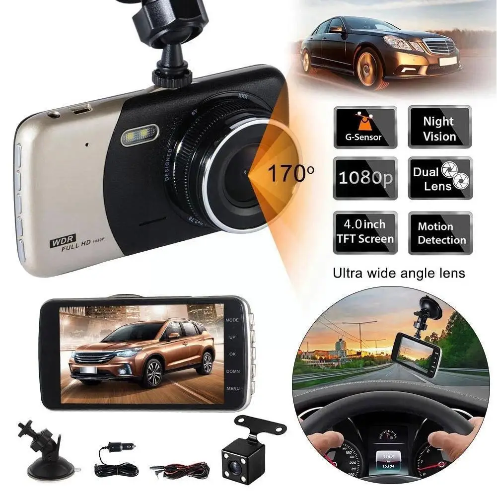 

New Tachograph 4.0 IPS Dual Lens Car DVR Camera Full Registrer Night 1080p Vision HD Dash Video Cam Parking Recorder O5V3