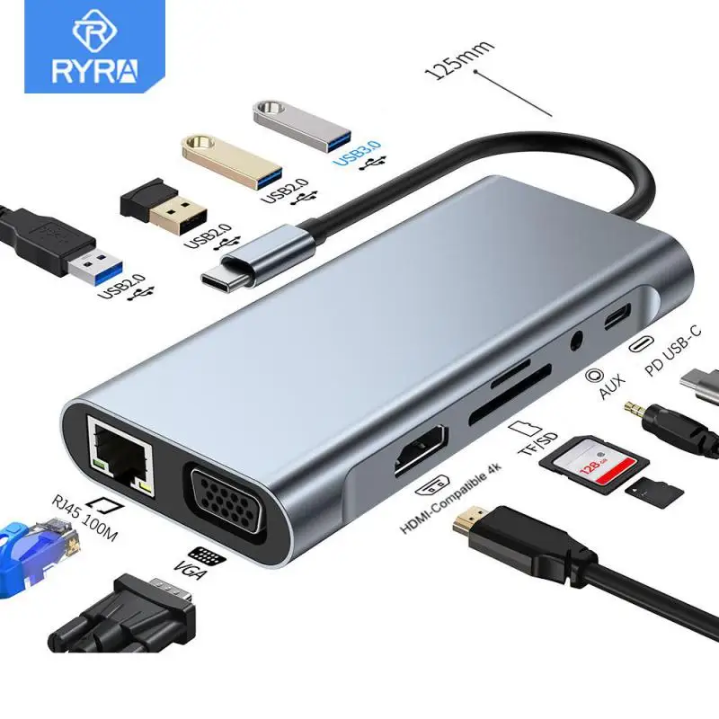 

USB-концентратор RYRA 11 в 1, совместимый с USB 3,0, USB Type C