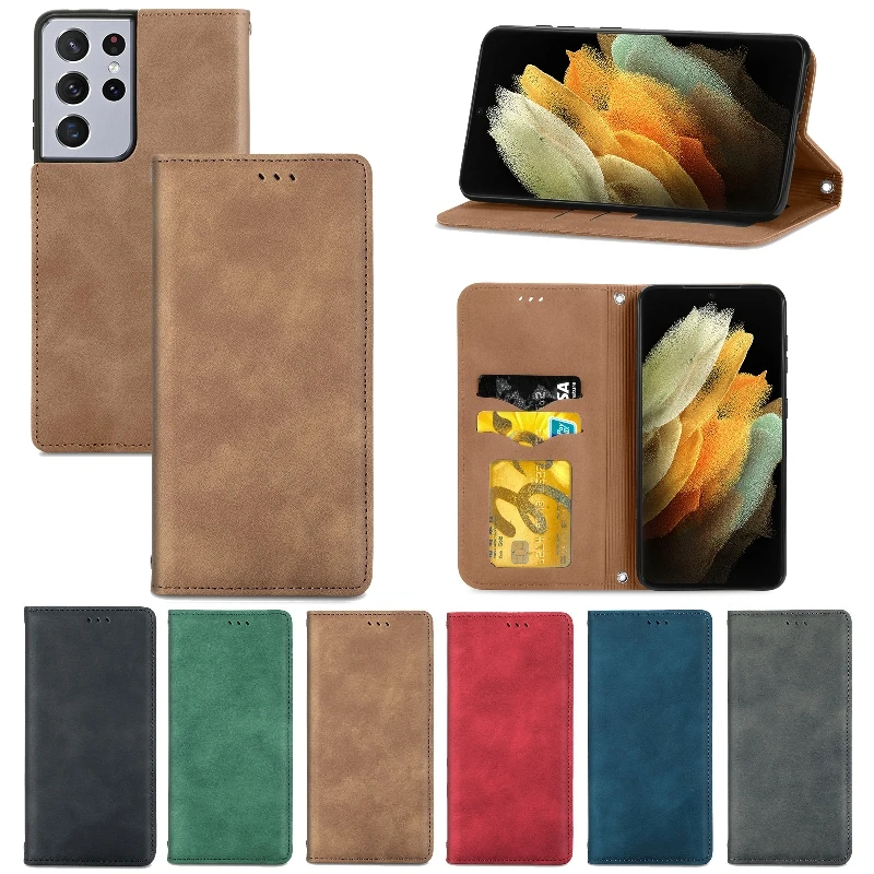 

Matte Leather Card Wallet Phone Case For Samsung Galaxy A91 A90 A82 A80 A73 A72 A71 A70 A53 A52 A51 Magnetic Holder Flip Cover