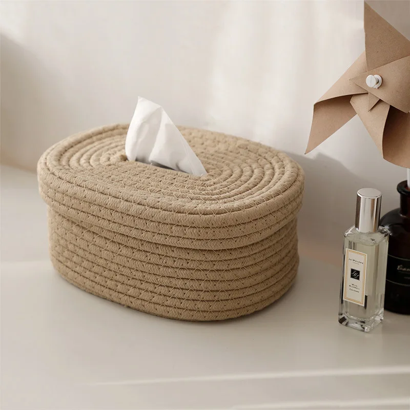 

Simple Japanese-style cotton rope woven tissue box food storage box creative desktop storage box pumping paper box hand-washed