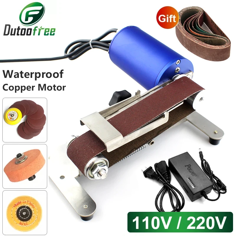 110V/220V Waterproof Mini Electric Belt Sander Grinder Belt Sander DIY Polishing Grinding Machine Cutter Edges Sharpener 7 Speed