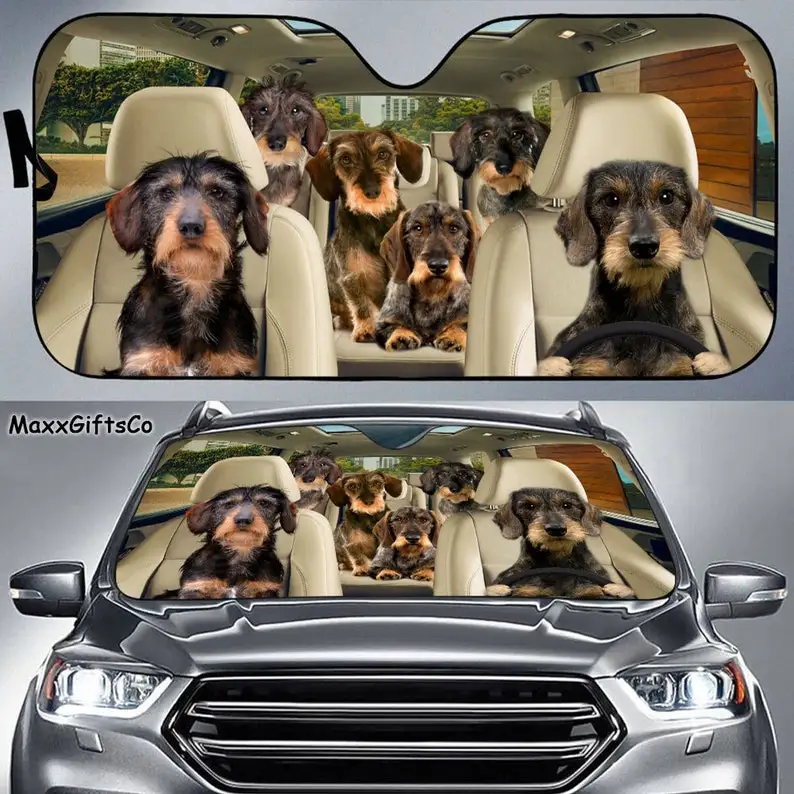 

Wirehaired Dachshund Car Sun Shade, Dogs Windshield, Dogs Family Sunshade, Dog Car Accessories, Car Decoration, Gift For Dad, Mo