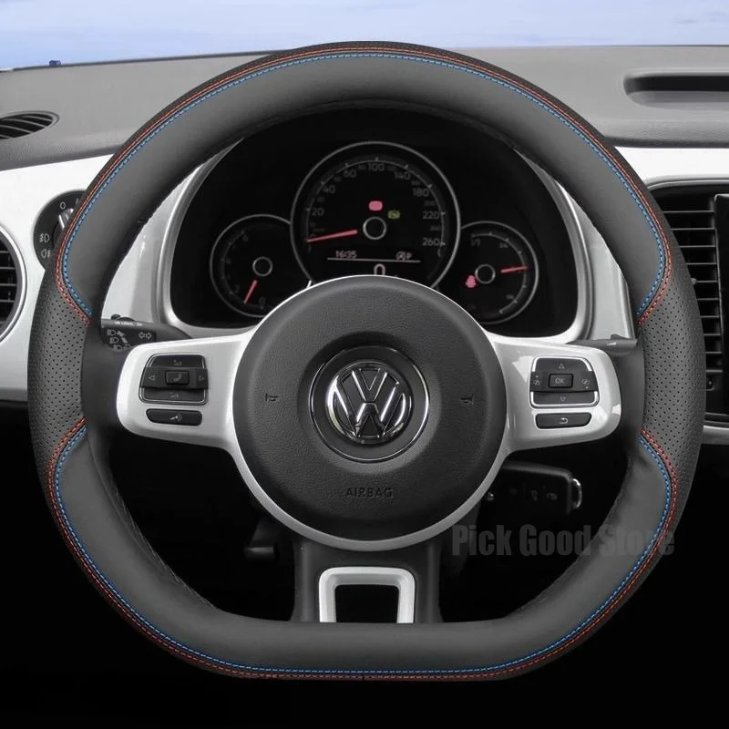 Фото Кожаный чехол на руль автомобиля для Volkswagen Crafter Golf Mk4 Mk2 8 Polo 6r Scirocco Touran Lupo, аксессуары для интерьера автомобиля №4