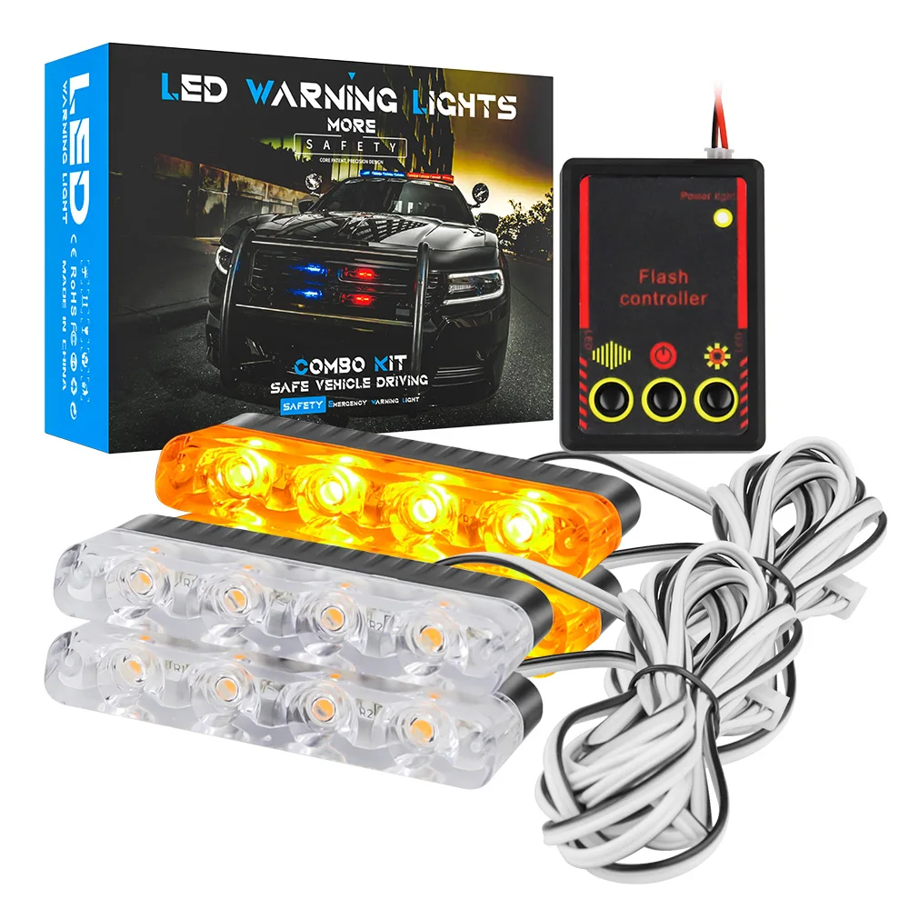 

Car Front Grille Strobe Light Head 12V LED Mini Flashing Emergency lamp Police Warning Flash Signal light Daytime running lights