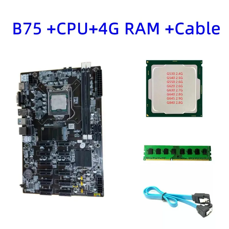 

B75 BTC ETH Mining Board 12 pcie to USB 3.0 Carried G540 G1640 CPU LGA1155 MSATA Support DDR3 RX580 588 RTX 1060 1660S Miner Set