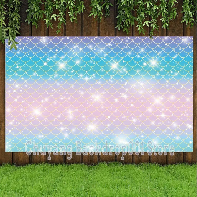 Little Mermaid Princess Backdrops Rainbow Fish Scales Bubbles Baby Shower Photography Backgrounds Girl Newborn Photocall
