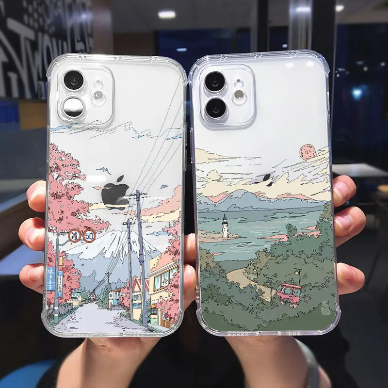 

Korean Sunset Scenery Funda Phone Case For iPhone 11 13 12 Pro Max 12 13 Mini X XR XS MAX SE 2020 7 8 6s Plus Shockproof Celular