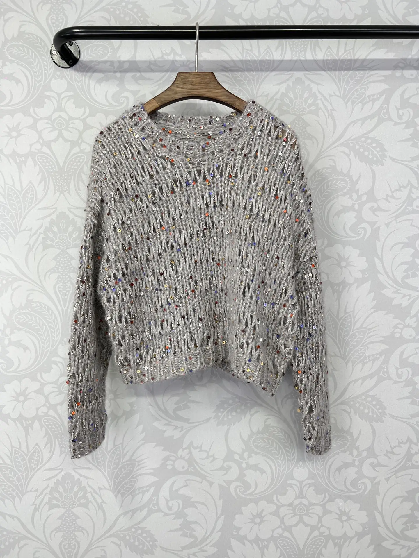 

2023New crochet weave sparkly beaded embroidered sweater full of Star Special yarn sequins with luxurious chic.