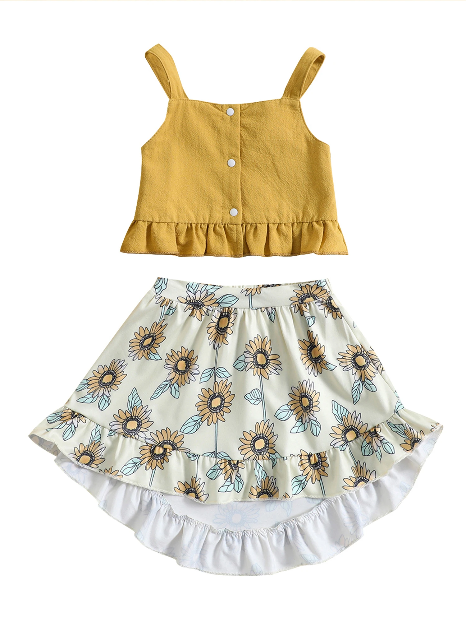 

Летняя юбка с цветочным принтом для маленьких девочек, наряд, короткий топ с оборками на лямках, макси-юбка с высоким и низким вырезом, комплект одежды в стиле бохо