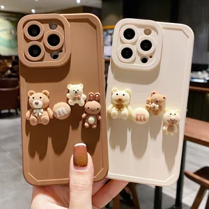 3d camera protectiom phone case for iphone 13 11 12 pro max x xr xs 7 8 plus 6 6s se 2 cute cartoon bear chocolate bunny cover free global shipping