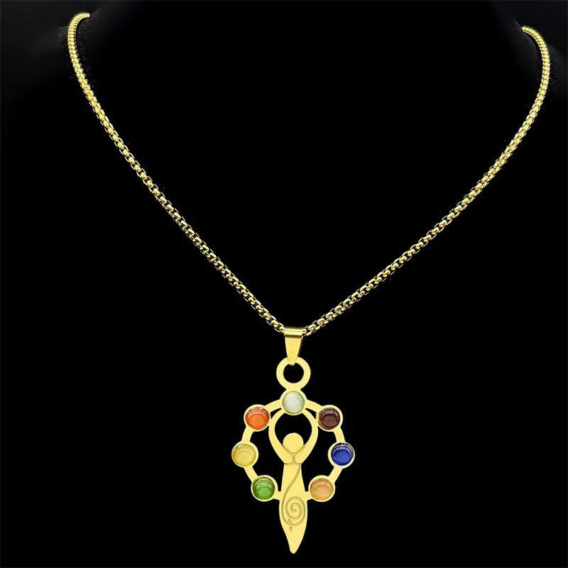 7-чакра камень йога ожерелье серьги комплект для женщин нержавеющая сталь